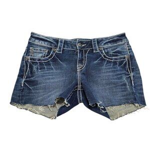 Miss Me Womens Blue Denim‎ Cut Off Shorts Raw Hem Low Rise 5 Pockets Size 26